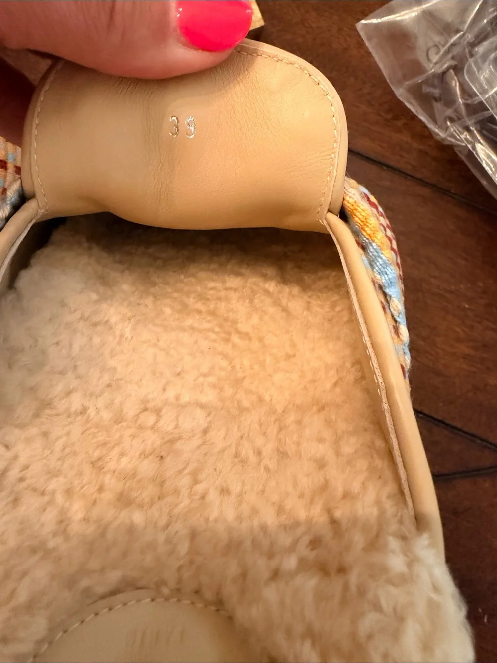 Women’s Multicolor Woven Moccasin Slippers - Cream Fleece Lining - Picture 4 of 4